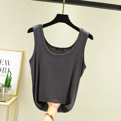 Women Summer Deep U-Neck tank tops Modal cotton sleeveless tee tops camis Tshirts casual Bottoming Top