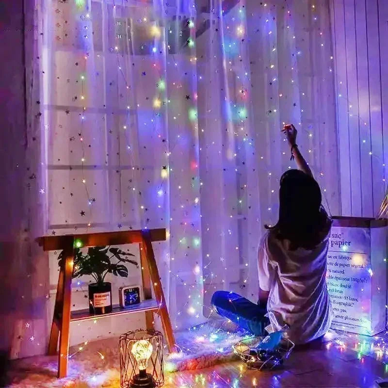 New Year 2025 USB Curtain String Fairy Lights 8 Mode 6/3M LED Christmas Garland Remote For Party ,Garden Home ,Wedding Decoration