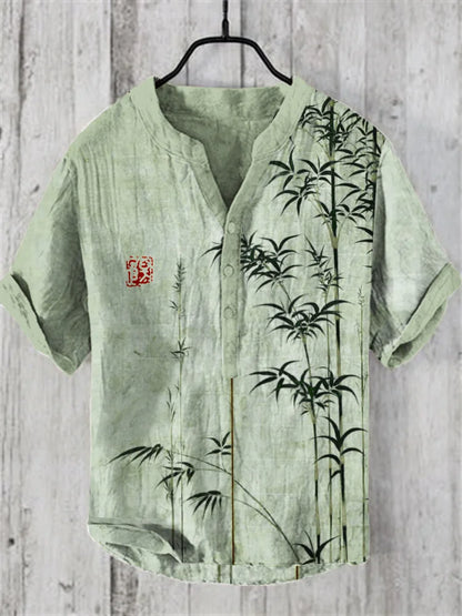 Henry Shirt - Men's Short sleeved Top, Casual Fashion Clothing, Bamboo Pattern, Summer 2025, S-5XL