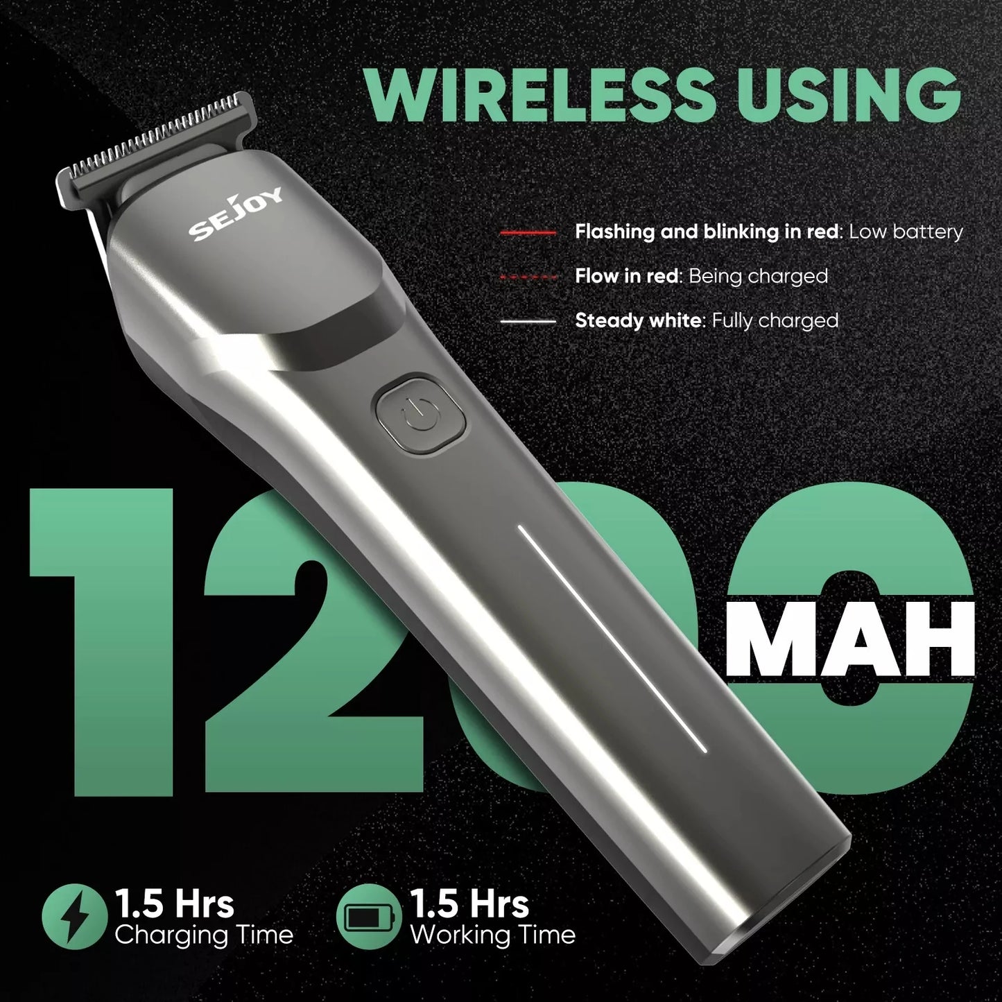 Sejoy Hair Clippers Beard  Trimmer for Men Cordless Barber Clippers for Hair Cutting Machine Rechargeable Beard Trimmer