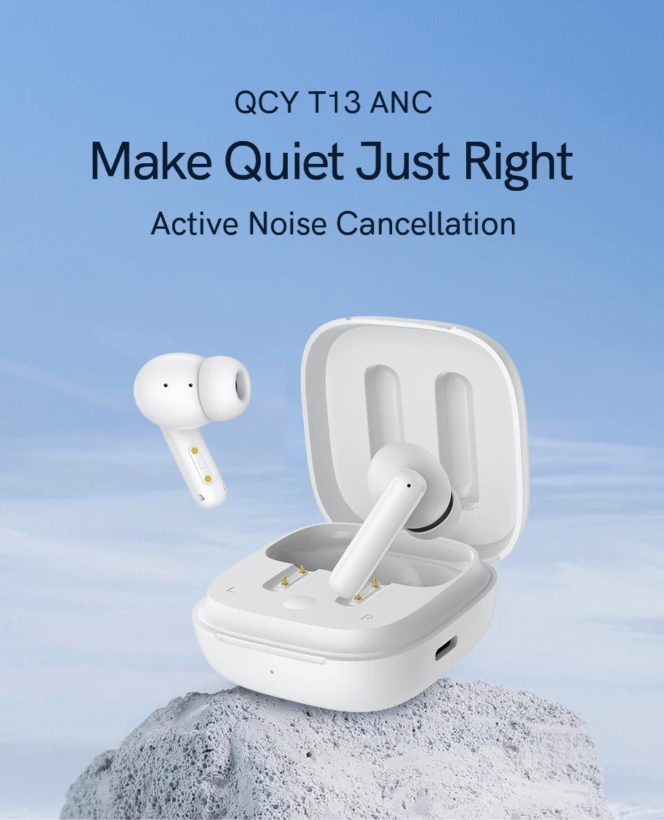 QCY T13 ANC Wireless Earphones Bluetooth 5.3 TWS ANC Noise Cancellation Headphone 4 Mics ENC Headset in-Ear Handfree Earbuds