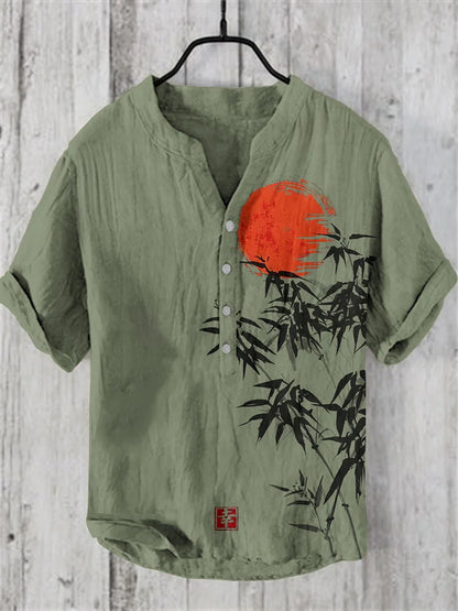 Henry Shirt - Men's Short sleeved Top, Casual Fashion Clothing, Bamboo Pattern, Summer 2025, S-5XL