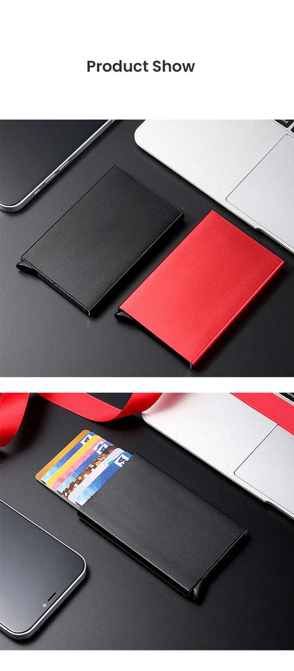 Slim Pop Up Wallet Minimalist Credit Card Holder For Men Women RFID Blocking Mini Metal Case