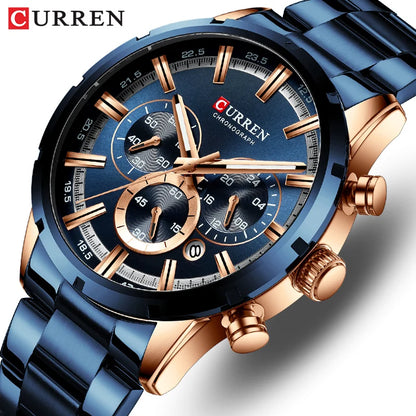 CURREN Men Watch Top Brand Luxury Sports Quartz Mens Watches Full Steel Waterproof Chronograph Wristwatch