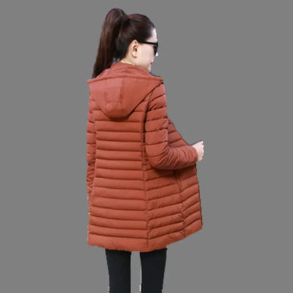 Women Winter Down Cotton Jacket Parka Slim Hooded Quilted Coat Warm Madam Fashion Thicken Outerwear Solid Color Loose Clothing