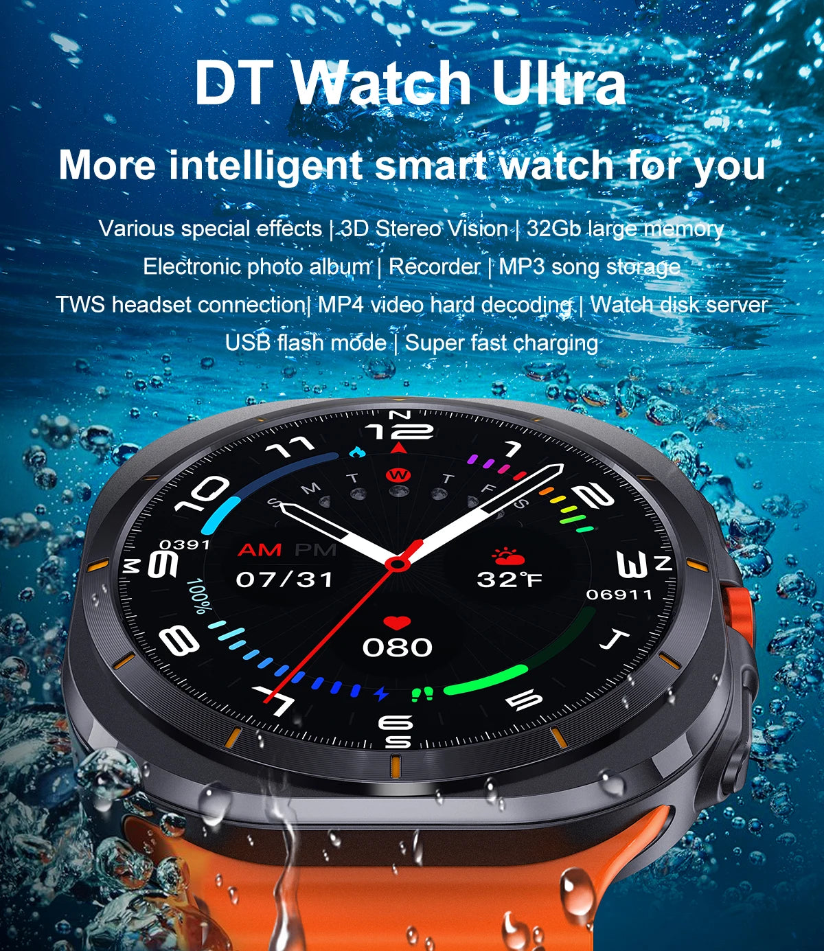 2025 New Smart Watch 32GB Memory Video NFC 1.5Inch AMOLED Screen Sport Fitness Tracker