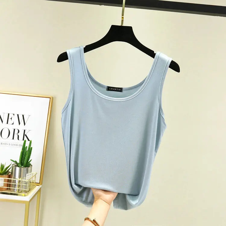 Women Summer Deep U-Neck tank tops Modal cotton sleeveless tee tops camis Tshirts casual Bottoming Top